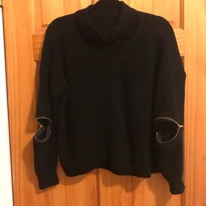 Zipper Elbow Choker Sweater